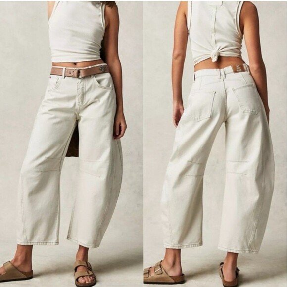 We The Free Denim - We The Free Women’s Jeans 32 Cream Milk Good Luck Mid-rise Barrel Baggy Loose